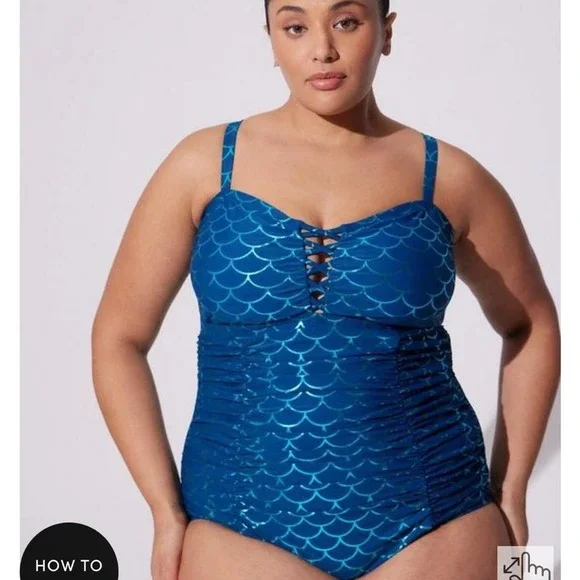 Torrid sz 2 Blue Mermaid Swim Bathing‎ Suit 2X - Picture 2 of 3